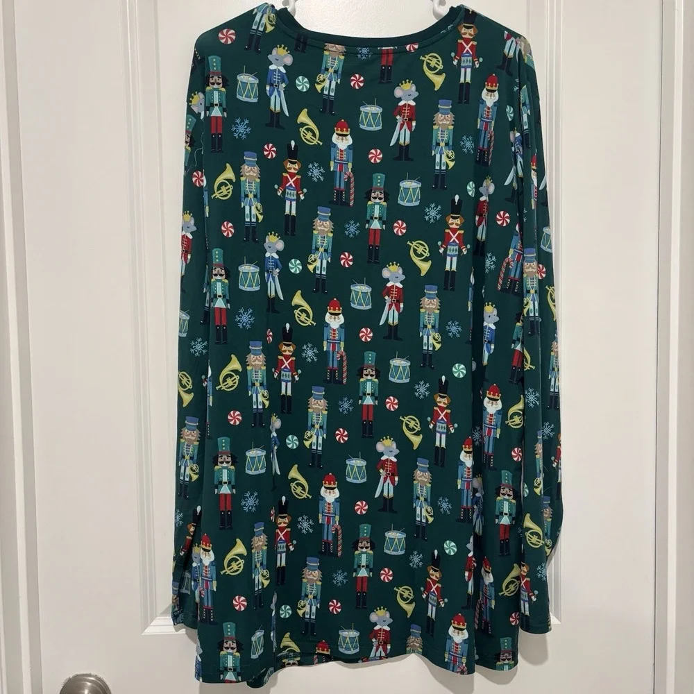 Little Sleepies Nutcracker March Pajama Top Holiday Christmas Green Women 2X XXL